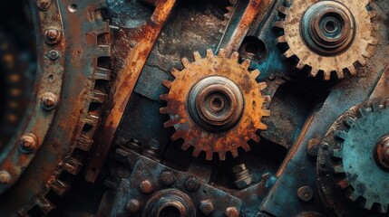 Poster - Close-up of Rusted Gear System