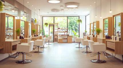 Sticker - Modern Hair Salon with Stylish Decor and Comfortable Seating