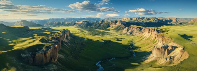 Wall Mural - Aerial View of a Mountain Range with a Valley and a Stream