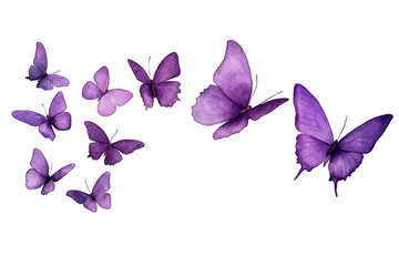 flock of purple butterflies on an isolated transparent background