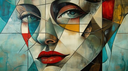 Poster - Abstract Portrait of a Woman with Geometric Shapes and Bold Colors