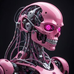 Pink Robotic Skull with Glowing Eyes