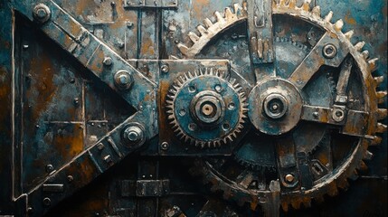 Poster - Close-up of Rusted Metal Gears and Mechanisms