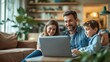 © ImagePulse - Family enjoying time together in a living room, with one member working remotely on a laptop, capturing the blend of work and family life