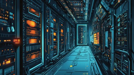 Poster - Futuristic Cityscape with Illuminated Towers and Narrow Street