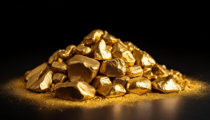 mound of gold close-up on black background