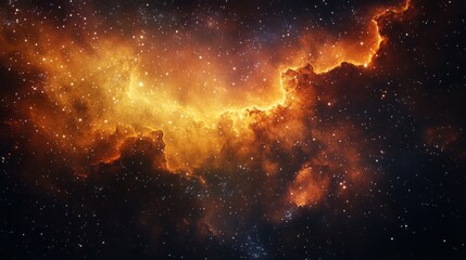 Poster - A starry sky with a large orange cloud in the middle