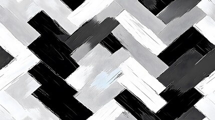 A black and white painting with white and gray lines. The painting is abstract and has a rough texture