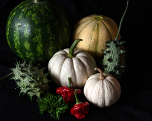 Photo of various fruits and vegetables, seasonal vegetables, autumn