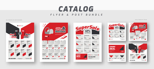 Poster - Supermarket product sale catalog flyer bundle, social media post set template, product catalog sale promotion web banner social media, catalog square template