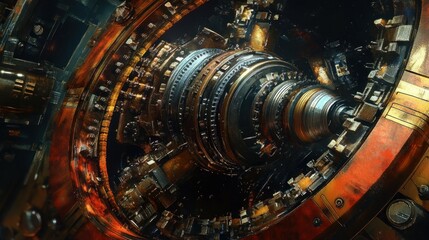 Poster - Close-up of a Complex, Industrial, Geared Machine