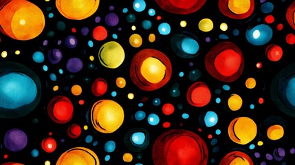 Wall Mural - A colorful painting of many small circles in various colors. The painting is abstract and has a vibrant, energetic feel to it