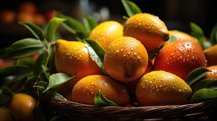 Wall Mural - a basket filled with lots of ripe oranges