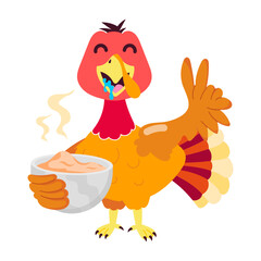 Poster - A flat style sticker of turkey eating food 