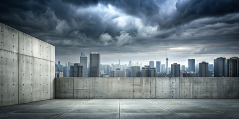 4. Ash grey concrete walls of a modern cityscape reflect the gloomy sky, with subtle cracks and imperfections, a realistic photo image.