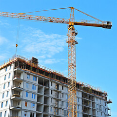 Wall Mural - A construction crane lifting materials at a building site.