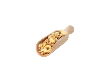 Sticker - PNG, Muesli in a wooden ladle, isolated on white background