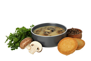 Wall Mural - PNG, A bowl of cream of mushroom soup with bread, isolated on white background