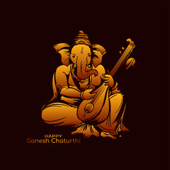 Sticker - Stylish Happy Ganesh Chaturthi Indian religious festival background