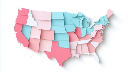 united states map with individual states as colorful 3d blocks, modern infographic design. pastel pi