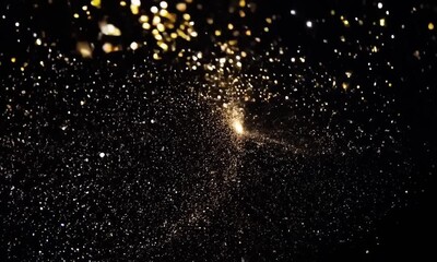 Poster - A dazzling display of golden particles swirling through the darkness, illuminating the night with enchanting light and motion at an artistic event. Generative AI