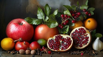 Wall Mural - Still Life with Pomegranates, Apples, and Citrus Fruits