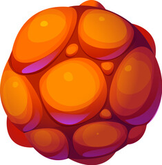 Poster - Cartoon fantasy vivid orange galaxy alien space planet covered with bubble-like formations, floating at dark, starry space. Vector otherworldly spherical celestial object emits a warm, ethereal glow