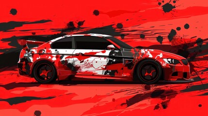 Red and Black Sport Car with Abstract Design