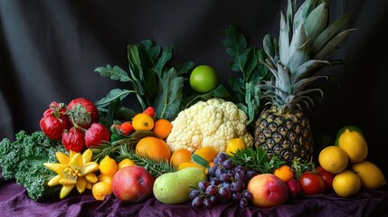 Wall Mural - Still Life Arrangement of Fresh Fruits and Vegetables