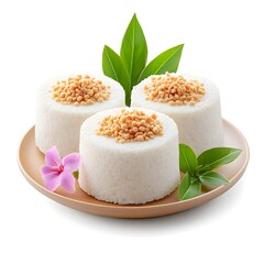 Wall Mural - Exquisite Thai Sticky Rice Cake with Mung Bean on a Pristine White Background