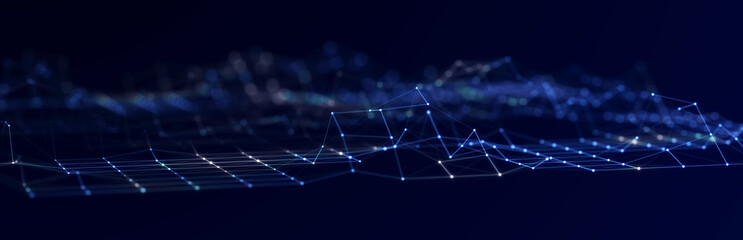 Poster - Abstract digital communication points. Technological background. Network connection structure. Color plexus effect. 3D