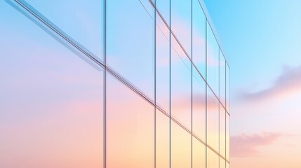 Wall Mural - A building with a lot of glass windows and a pink sky