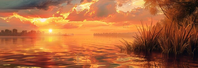 Wall Mural - Sunset over a Still Lake