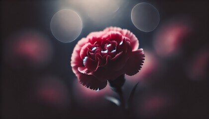 Wall Mural - A minimalist photograph of a pink carnation set against a dark, blurred background