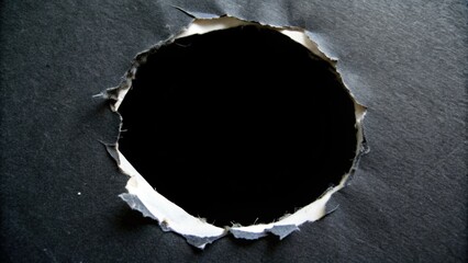 Poster - A Ripped Hole in Dark Grey Paper Revealing Black Background