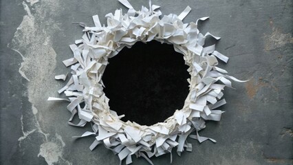 Wall Mural - A Circle of Shredded White Paper on a Gray Surface