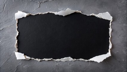 Poster - Torn Paper with Black Background Revealing Grey Surface