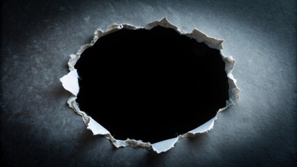 Wall Mural - A Hole in Gray Paper with a Dark Background