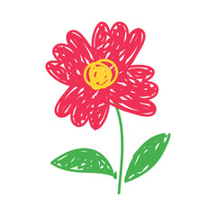 Sticker - Flower as Kids Doodle Simple Hand Drawn Element Vector Illustration