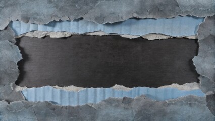 Poster - Torn Paper Background with Blue and Gray Layers Revealing Black Surface