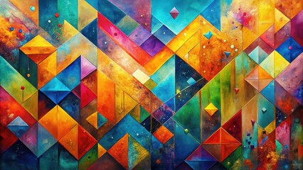 Colorful abstract painting with vibrant geometric shapes and textures, paint, art, abstract, colorful, vibrant, geometric