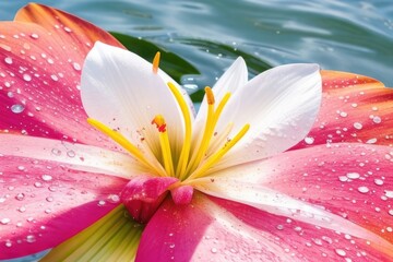 Wall Mural - Lily flower with a water splash