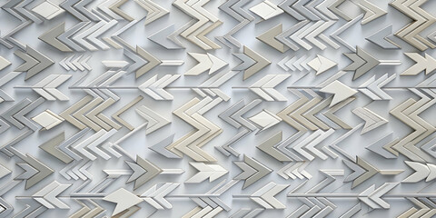 Poster - Intertwined Arrows: An abstract 3D render of white, gray, and beige arrows interlocked in a dynamic pattern. Ideal for concepts of direction, movement, and complexity. 