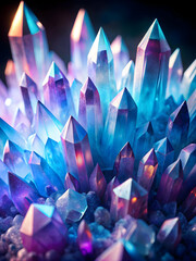 Canvas Print - crystalline majesty: a mesmerizing close-up of vibrant blue and purple crystals, their facets glowin