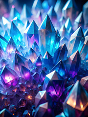 Canvas Print - crystalline majesty: a mesmerizing close-up of vibrant blue and purple crystals, their facets glowin