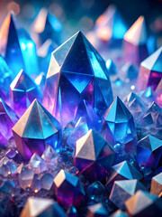 Canvas Print - crystalline majesty: a mesmerizing close-up of vibrant blue and purple crystals, their facets glowin