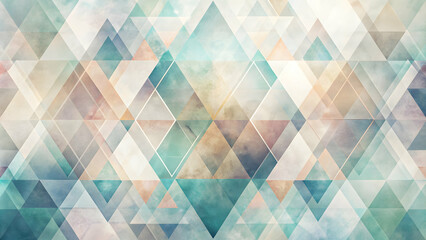 Poster - Abstract Geometric Triangles:  A mesmerizing abstract pattern of overlapping triangles in vibrant hues of blue, orange, and pink. The soft, watercolor-like effect creates a sense of depth and movement