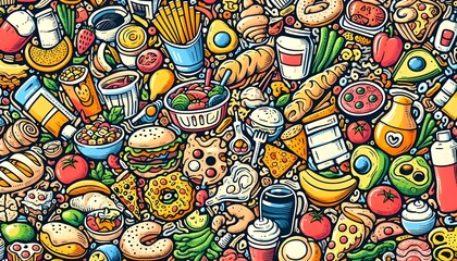 Wall Mural - FAST FOOD DOODLE ART