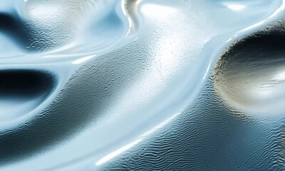 Poster - Flowing patterns of blue waves glisten under soft light in a serene landscape at dawn, showcasing the beauty of nature’s textures and colors. Generative AI