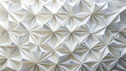 Poster - Geometric Origami Harmony: A seamless texture of white folded paper forms a mesmerizing pattern, ideal for minimalist backgrounds and modern design. 